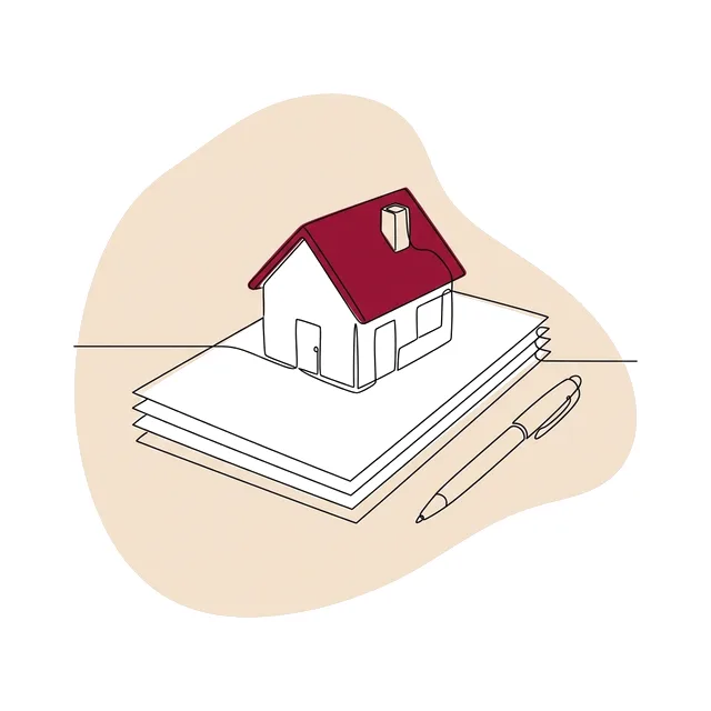 Contrat de construction posé sur une table à côté d’une maquette de maison