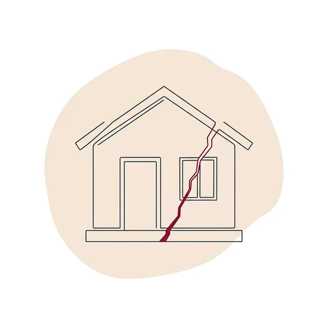 Façade de maison traversée par une fissure en diagonale depuis l’angle d’une fenêtre