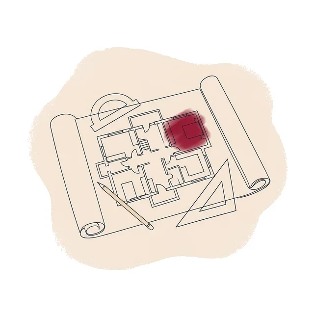 Plans de maison contemporaine déroulés sur une table avec équerre et crayon